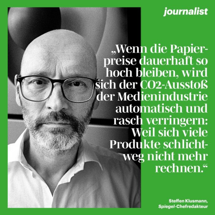 Spiegel-Chefredakteur Steffen Klusmannüber Nachhaltigkeit in der grünen Ausgabe des journalists: „Viele Produkte werden sich schlicht nicht mehr rechnen“ (FOTO)