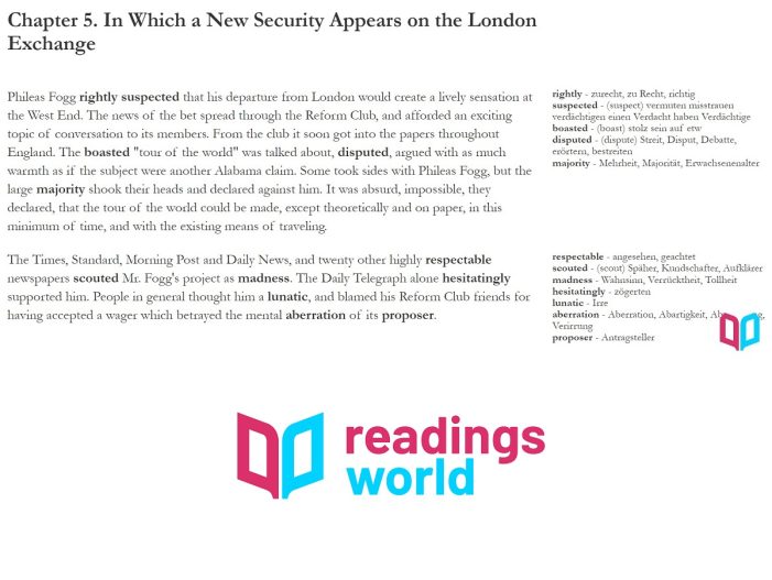 Readings.World startet neuen Onlinedienst: Kostenlose englische Bücher mit zweisprachigem Wörterbuch