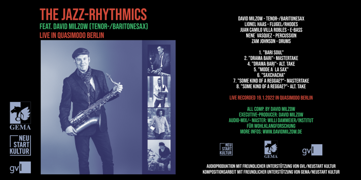 Debüt-EP von The Jazz-Rhythmics feat. David Milzow (Tenor-/Baritonesax), „Live in Quasimodo Berlin“ erscheint