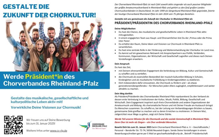 Chorverband Rheinland-Pfalz sucht eine Führungspersönlichkeit Chorverband Rheinland-Pfalz sucht eine Führungspersönlichkeit