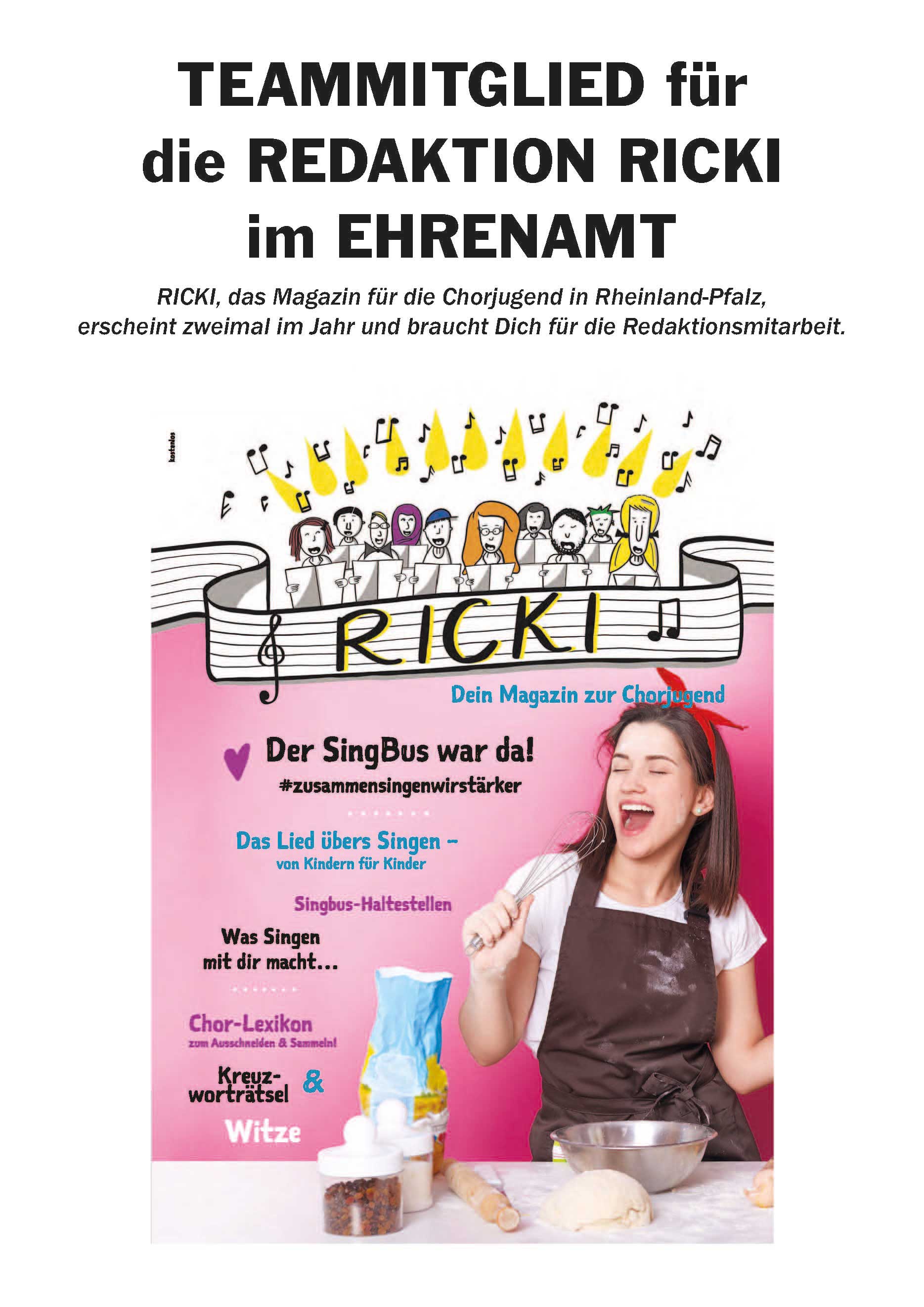 Chorverband Rheinland-Pfalz sucht Volunteer für Ricki Chorverband Rheinland-Pfalz sucht Volunteer für Ricki