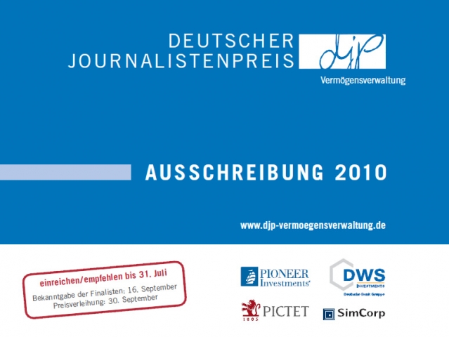 Deutscher Journalistenpreis Vermögensverwaltung (djp): Auslobung 2010