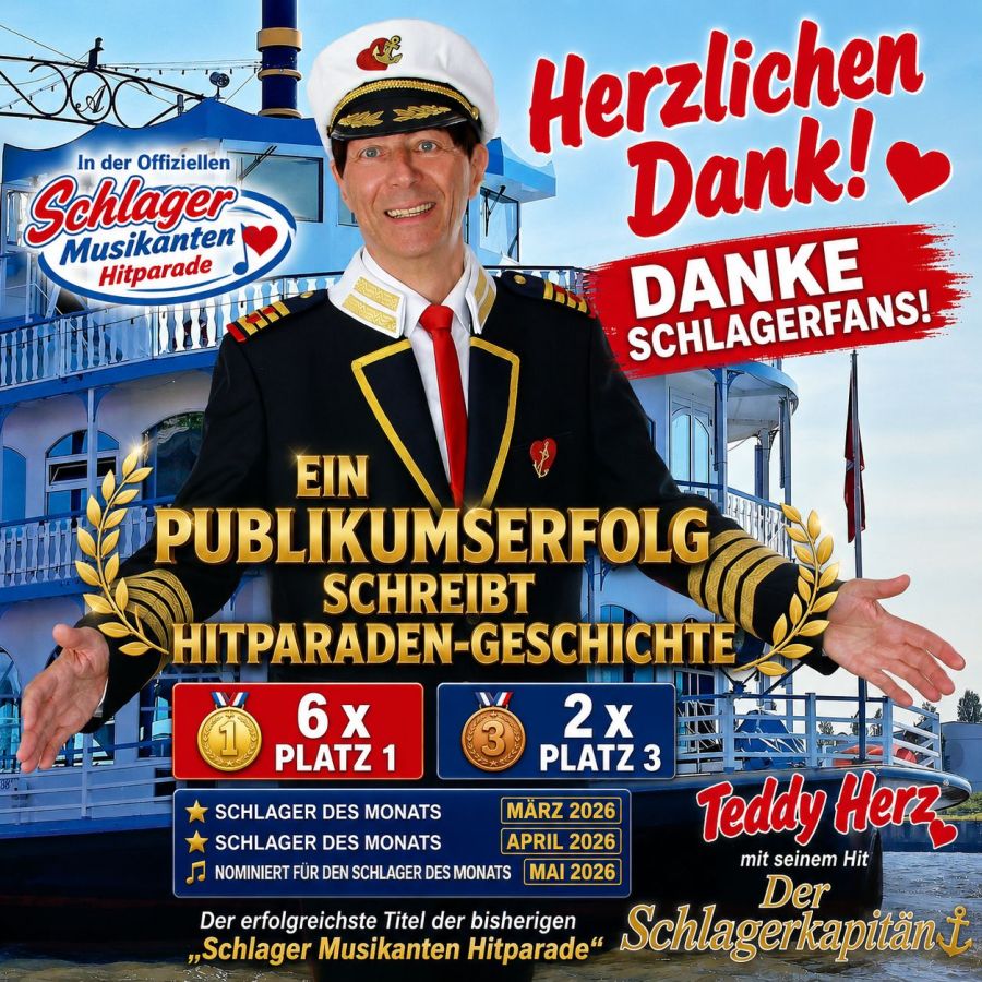 Auf Wunsch vieler Radios und DJs: Teddy Herz veröffentlicht „Der Schlagerkapitän (Radio Version)“ Auf Wunsch vieler Radios und DJs: Teddy Herz veröffentlicht „Der Schlagerkapitän (Radio Version)“