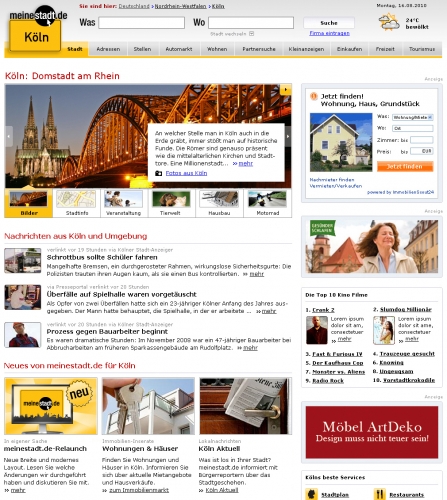Relaunch von meinestadt.de sorgt für mehrÜbersicht, Dynamik und Lokalität