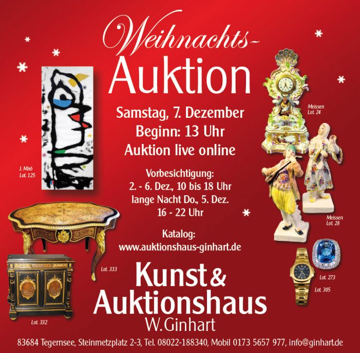 Weihnachtsauktion am 7.Dezember 2013 im Auktionshaus Ginhart